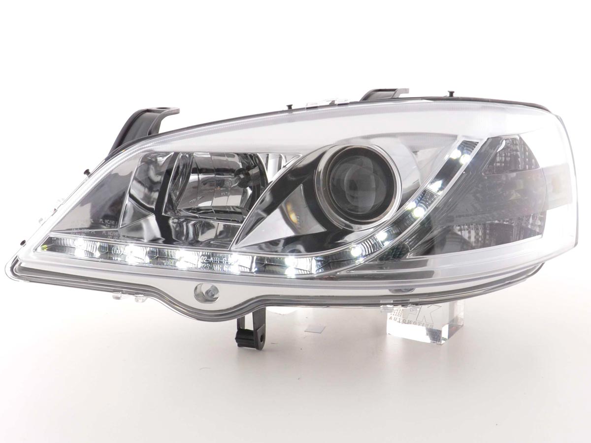 Scheinwerfer Set Daylight LED Tagfahrlicht Opel Astra G 98-03 schwarz Scheinwerfer Set Daylight LED Tagfahrlicht Opel Astra G 98-03 schwarz